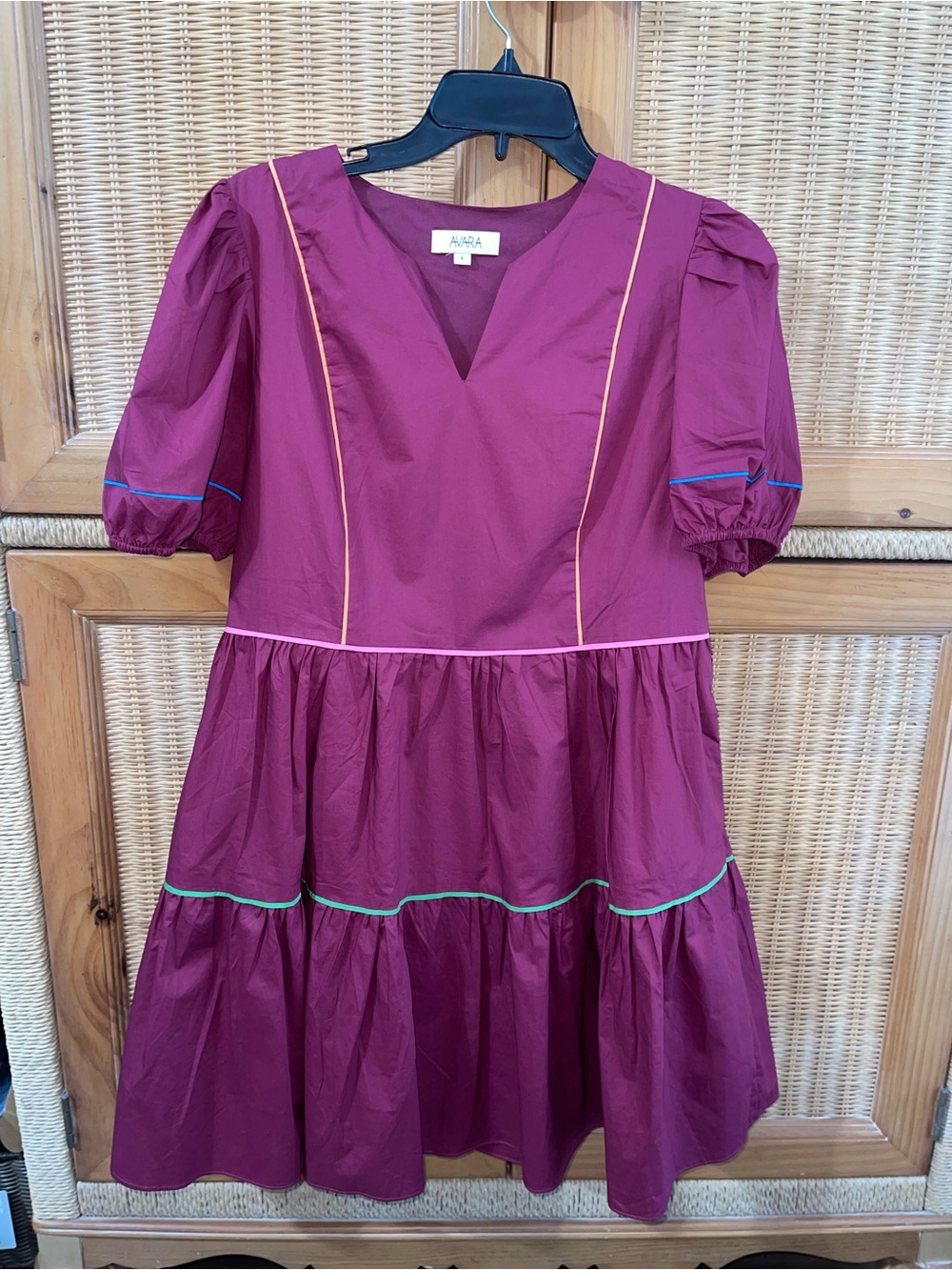 Women's Puff Sleeve Tiered Dress in Deep Berry